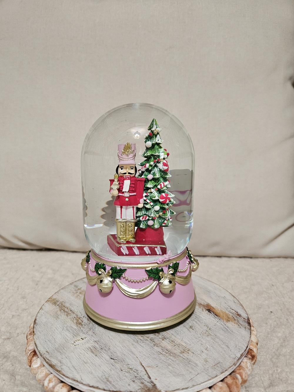 Pink Nutcracker Christmas Snow Globe Holiday Decor Musical